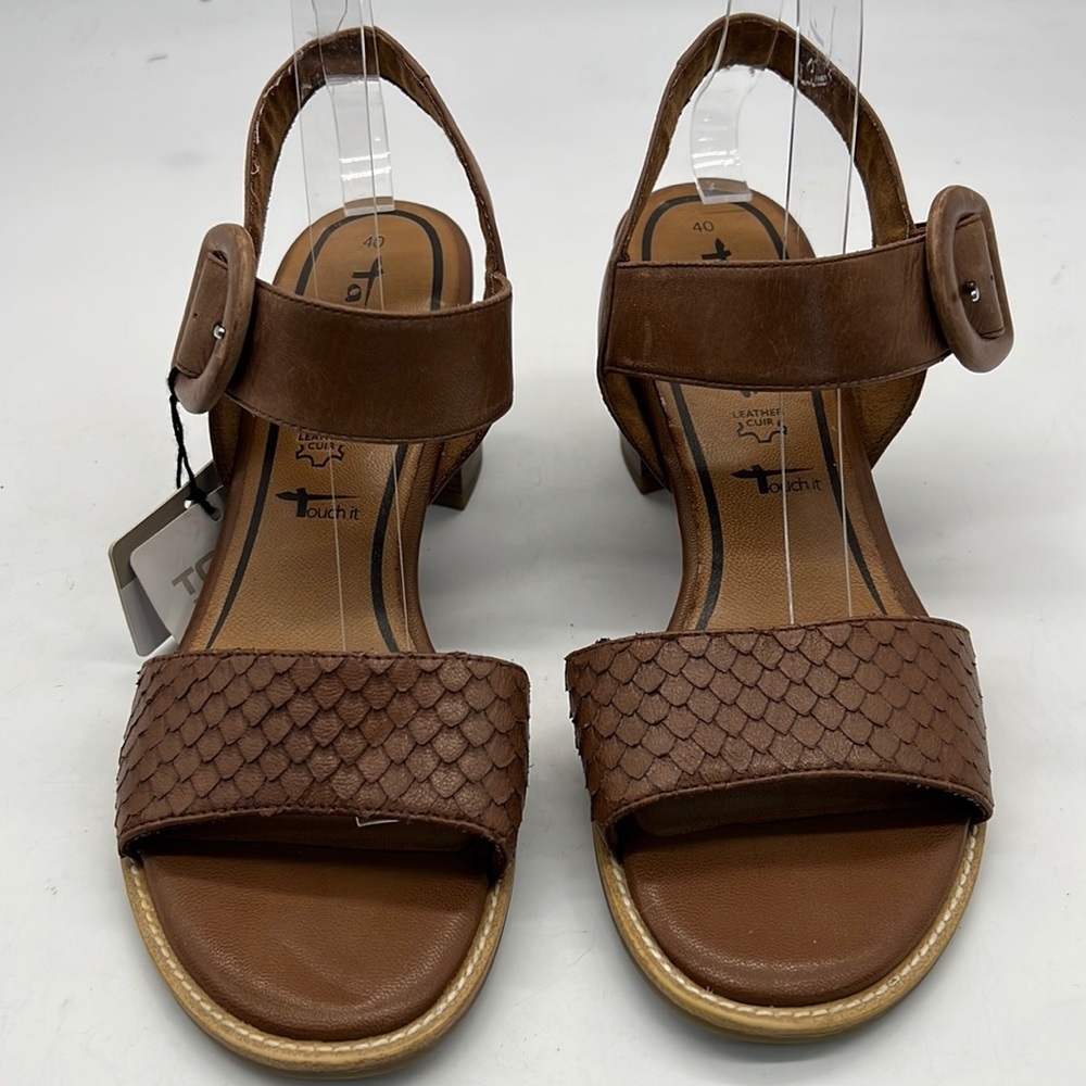 Tamaris Brown Leather Sandals with Chunky Heel size EU40 NWT
